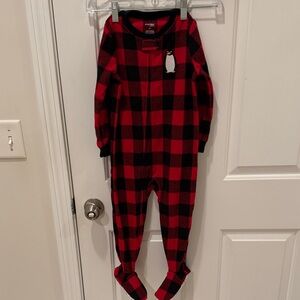 Red and Black Fleece Plaid Kids One Piece
